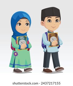 Moslem girl and moslem boy walking together, isolated vector
