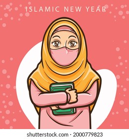 moslem girl greeting happy muharram islamic new year