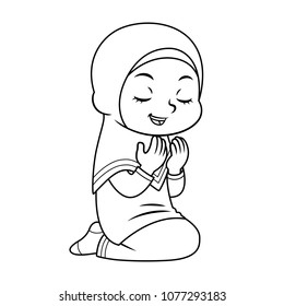 Moslem Girl Praying after salat BW