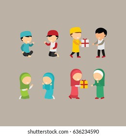 Moslem Kids Character Design Vector