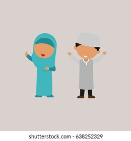 Moslem Kids Character Design Vector