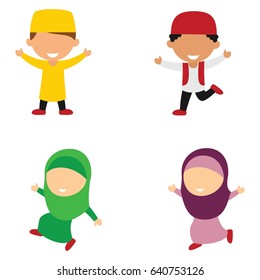 Moslem Kids Character Design Vector