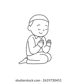 Crianças muçulmanas rezando vetor line art para colorir página