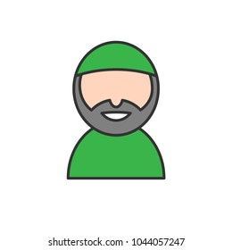 Moslem man with beard and sideboard. Simple monoline icon style for muslim ramadan and eid al fitr celebration.