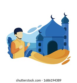 Moslem man pray flat illustration for ramadhan