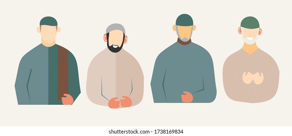 Moslem Man Pray Set Isolated Vector Stock Illustration Design