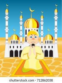 Moslem on background of the mosques.Vector illustration