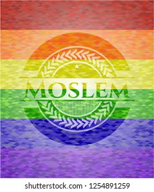 Moslem on mosaic background with the colors of the LGBT flag