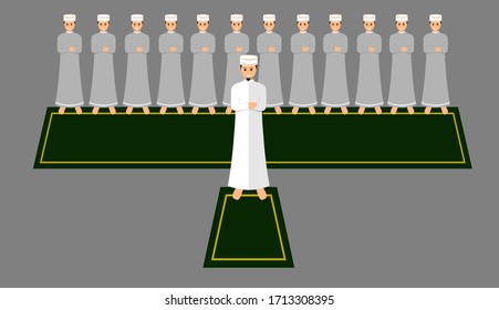 Moslem people praying together in the mosque in Ramadan