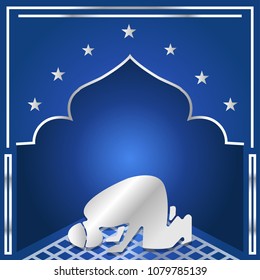 Moslem praying sholat illustration, prostration, islamic