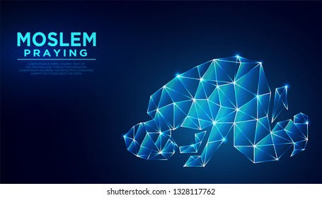 Moslem praying sholat illustration, prostration, islamic, moslem pray position isolated with blue and black background