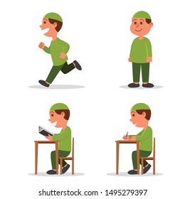 Moslem school boy kids character. Suitable for islamic theme illustration.
