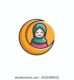 moslem woman icon with Moon and circle background vektor and transparent background