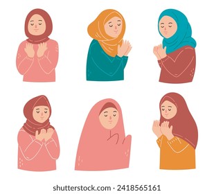 moslem woman praying, flat style illustration