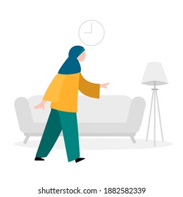 Moslem women at home, isolated on white background, vector illustration