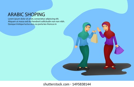 moslem Young female in a dress hijab with a shopping bags. can be use for,landing page, template, ui, web, mobile app, poster, banner, flyer,kids cover Book, social media, Card Invitation,