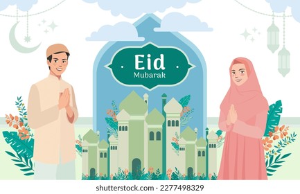 moslem-man-woman-characters-greetings-for-ramadan-and-eid-celebration by imity studio imityworks