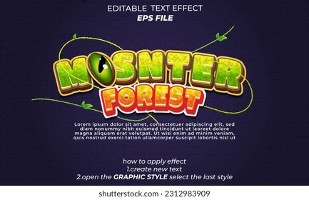  mosnter forest text effect, font editable, typography, 3d text 