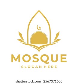 Mosque with abstract flower logo design. Islamic Mosque logo vector icon