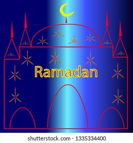 Mosque with abstract stars on blue background.