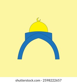 Mosque arch vector illustration on yellow background. Place of worship for muslim