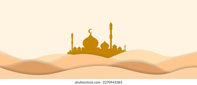 ilustración vectorial de estilo de corte de papel crema de fondo de mezquita