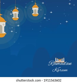 Mosque background design with black clouds at night beautiful full of stars