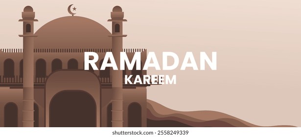 Mosque background for greeting card celebration of Ramadan. Happy Islamic New Year. Islamic illustration in color of the year 2025.