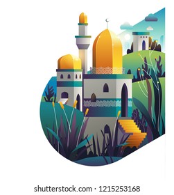 Mosque background with isolated in white. Vector illustration