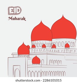 Mosque background in line art design for eid mubarak or ramadan template