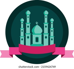 Mosque background with ribbon copy space for ramadhan themed poster, banner, or other muslim related design template