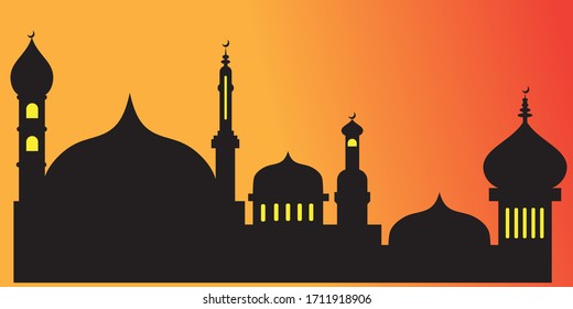 Símbolo de fondo de mezquita de Ramadán Kareem, vector Ramadan Mubarak.