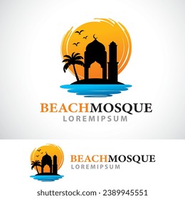 Mosque and Beach Logo Design Template