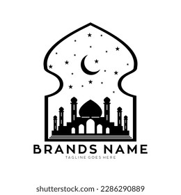 Mosque in the beautiful night vector logo