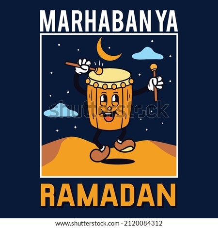 mosque bedug or big drum cartoon character illustration