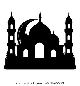 Mosque black silhouette vector illustration icon or logo design