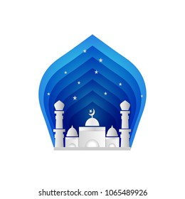 Mosque with blue background, beautiful design template, islamic vector, cover or poster.