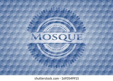 Mosque blue emblem or badge with abstract geometric pattern background. Vector Illustration. Detailed.