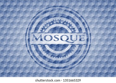 Mosque blue emblem with geometric background.