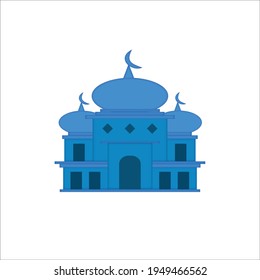 La mezquita es azul con tres cúpulas. Hermoso Ramadán con ilustración vectorial