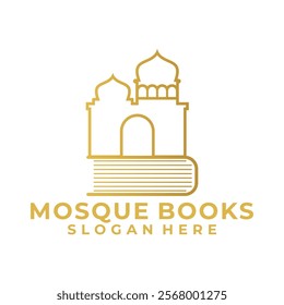 Mosque and Book line art logo vector, Muslim Learn logo, Islam learning logo template, Vector illustration