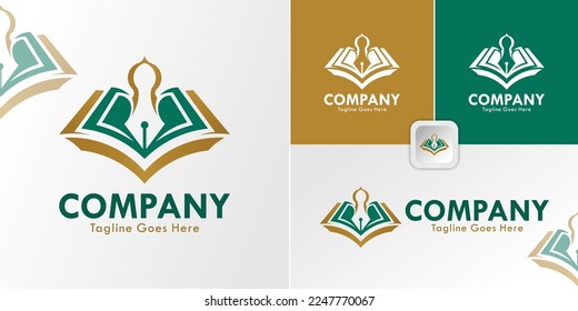 Mosque, Book and pen Islamic Logo