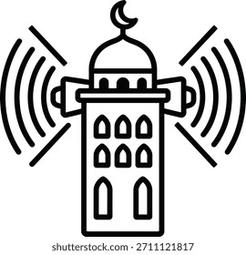 Mezquita que transmite adhan. este icono de oración musulmana presenta minaretes con altavoces para llamar a los adoradores a la oración.