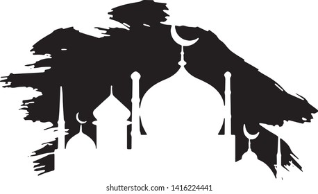 Mosque Brushed Paint Art Vector for Background or Wallpaper