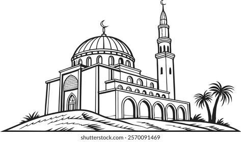 Mosque Building Artwork in Vector Illustration Style