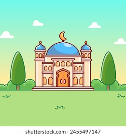 Ilustración del Vector de dibujos animados del edificio de la mezquita. Concepto de icono de objeto de construcción Vector de Premium aislado. Estilo plano de dibujos animados