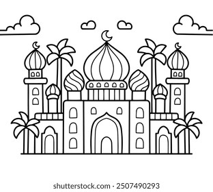 Mosque building coloring page illustration