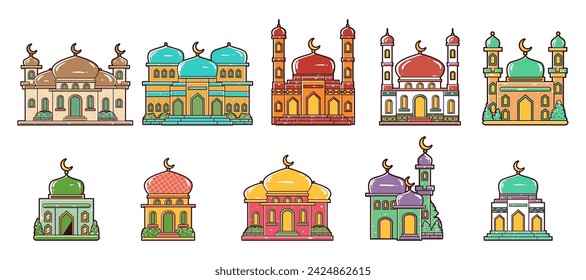 Mosque building element vector illustration set