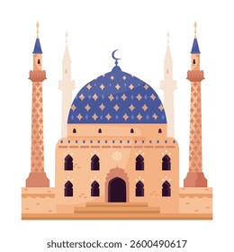 Mosque building exterior flat vector illustration isolated on white. Islamic religious architecture.