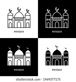 Mosque Building Icon Logo. Muslim Religion Landmark Vector Symbol Illustration